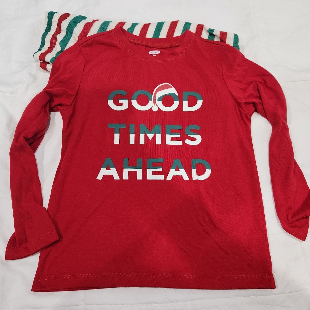 Old Navy Good Times Ahead Christmas Pajama Set Kids Size M(8) Striped Pants